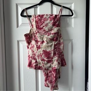 Pretty Little Things Fuchsia Tie Dye Print Structured Corset Top & midi skirt